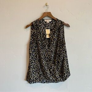 MICHAEL KORS Sarfari Green Leopard Print Sleeveless Cross Front Blouse